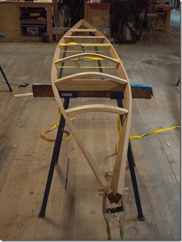 The top of the kayak is formed, each tenon is in place